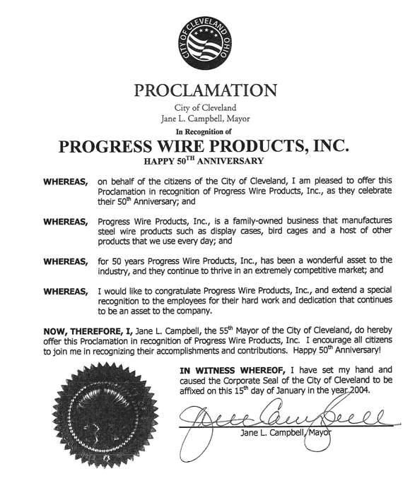 Progress Wire Honored by Cleveland Mayor